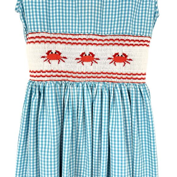 Mother Goose Girl's Crab Needlepoint Embroidered Gingham Dress Size 6Y Novelty - Picture 3 of 6